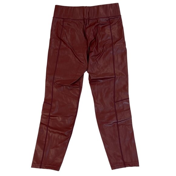 A.L.C. Women Burgundy Faux Leather Pants  With Ankle Zippers & Stretch Waist Sz - Picture 2 of 6